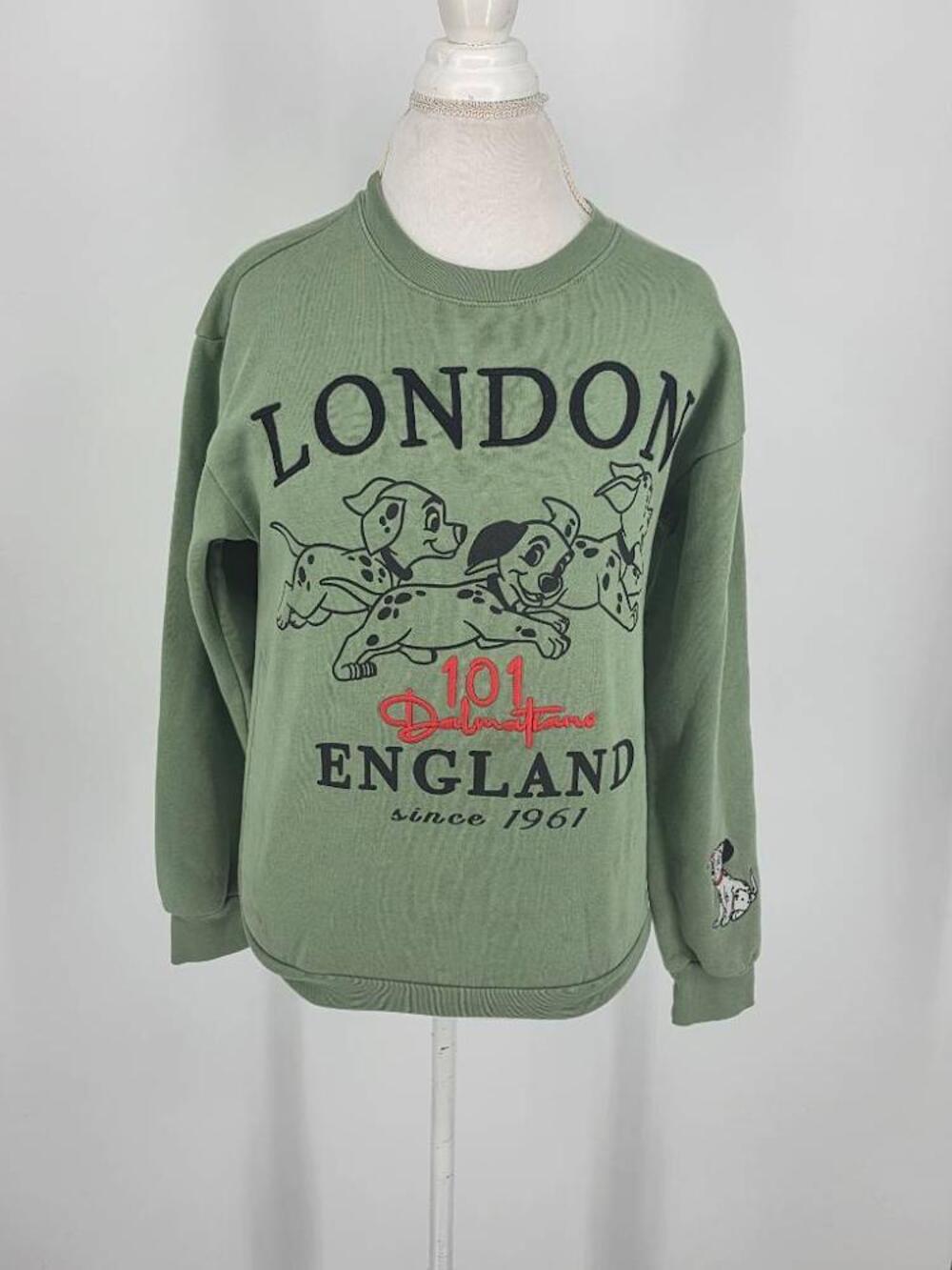 Disney Vintage Womens XL 101 Dalmatians London Crewneck Sweatshirt Green
